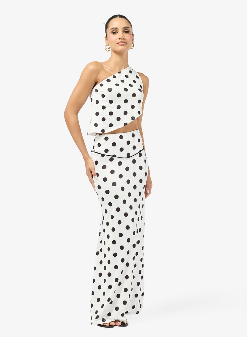 Ginger One Shoulder Polka Dot Top & Maxi Skirt Coord Set - Image 5